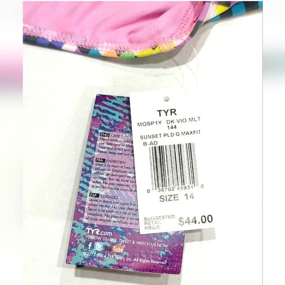TYR DuraFast Lite Girls SUNSET PLAID Maxfit 1pc Swimsuit Dk Violet Pink Size 14 - Picture 12 of 14